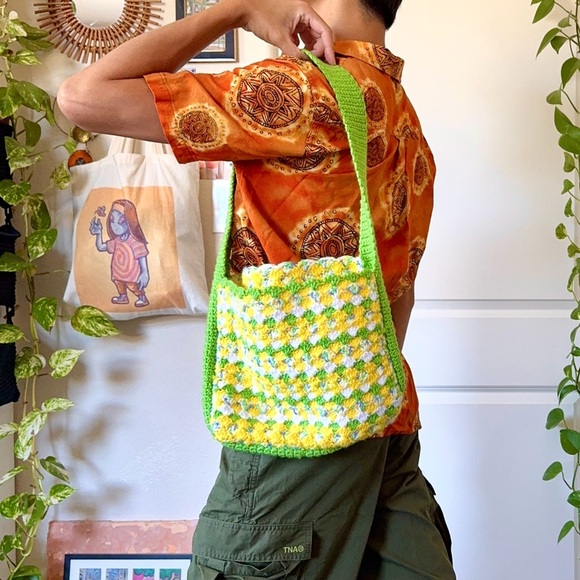 Green & Yellow Crochet Shoulder Bag - Picture 2 of 3